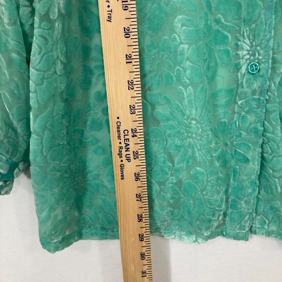 NWT Vintage C.l.o.t.h.e.s size 1X Kelly Green Floral Velvet Burn-out Button Down - Picture 6 of 11